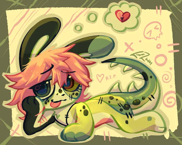Green and orange character illustration